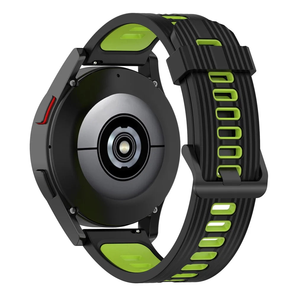 For Samsung Galaxy Watch 5 Pro 45mm / Huami Amazfit Bip 3 Pro Dual Color 20mm Silicone Watch Band Stripe Design Replacement Strap - Black / Lime - 1