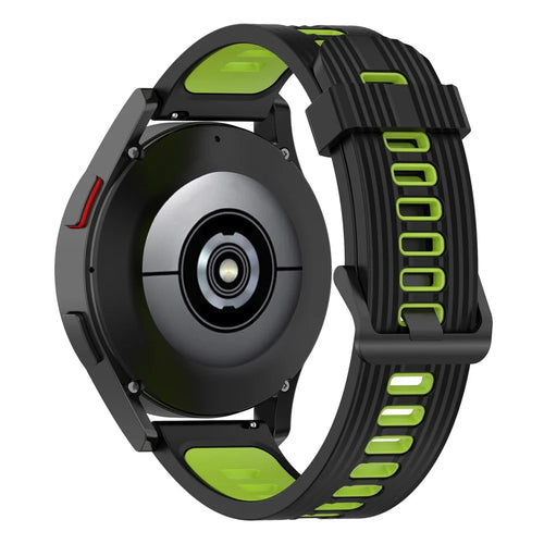 For Samsung Galaxy Watch 5 Pro 45mm / Huami Amazfit Bip 3 Pro Dual Color 20mm Silicone Watch Band Stripe Design Replacement Strap - Black / Lime - 1