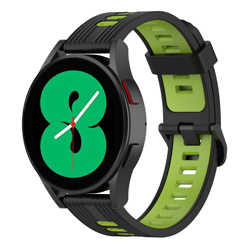 For Samsung Galaxy Watch 5 Pro 45mm / Huami Amazfit Bip 3 Pro Dual Color 20mm Silicone Watch Band Stripe Design Replacement Strap - Black / Lime - 2