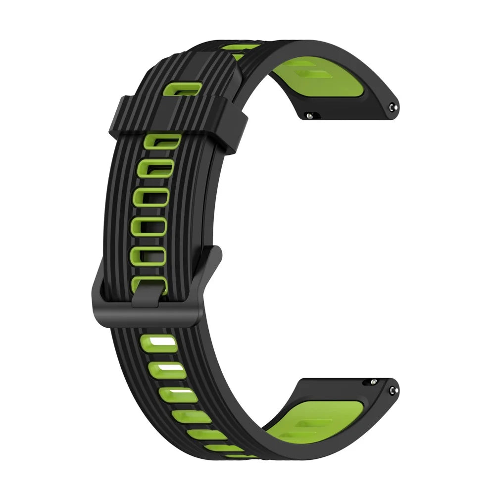 For Samsung Galaxy Watch 5 Pro 45mm / Huami Amazfit Bip 3 Pro Dual Color 20mm Silicone Watch Band Stripe Design Replacement Strap - Black / Lime - 3