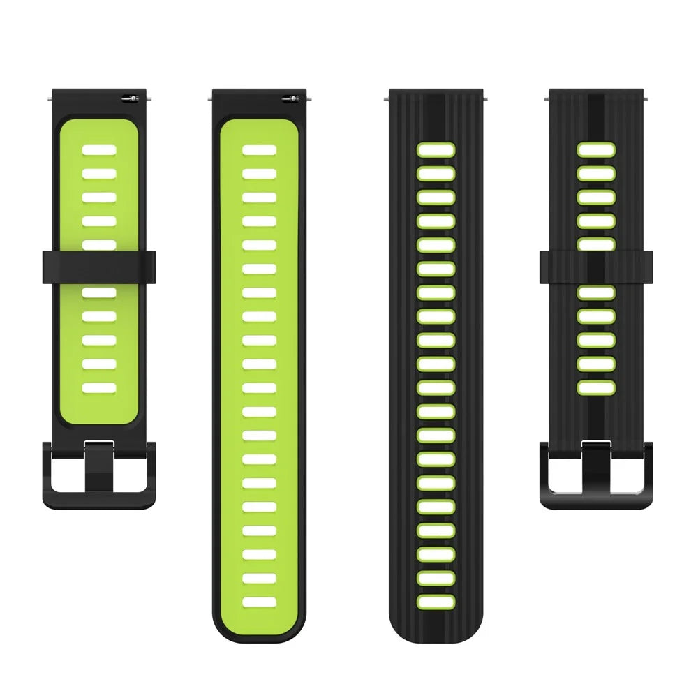 For Samsung Galaxy Watch 5 Pro 45mm / Huami Amazfit Bip 3 Pro Dual Color 20mm Silicone Watch Band Stripe Design Replacement Strap - Black / Lime - 5