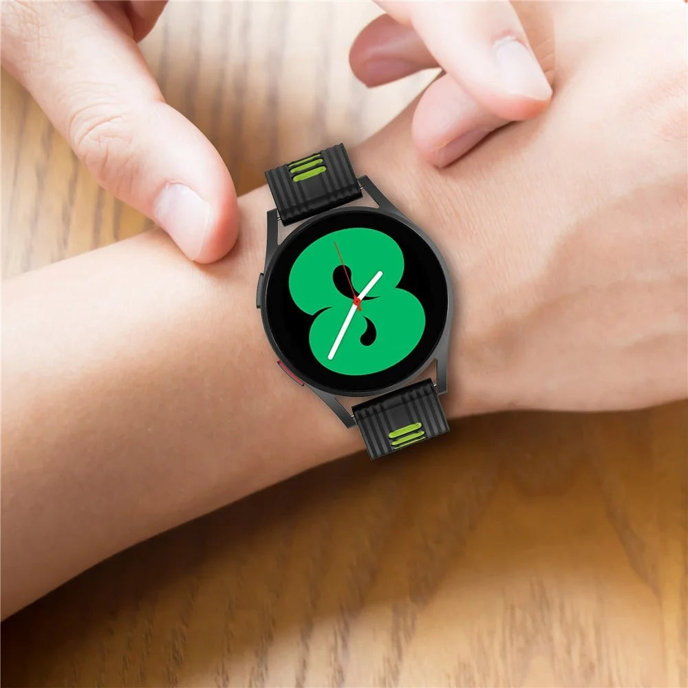 For Samsung Galaxy Watch 5 Pro 45mm / Huami Amazfit Bip 3 Pro Dual Color 20mm Silicone Watch Band Stripe Design Replacement Strap - Black / Lime - 6