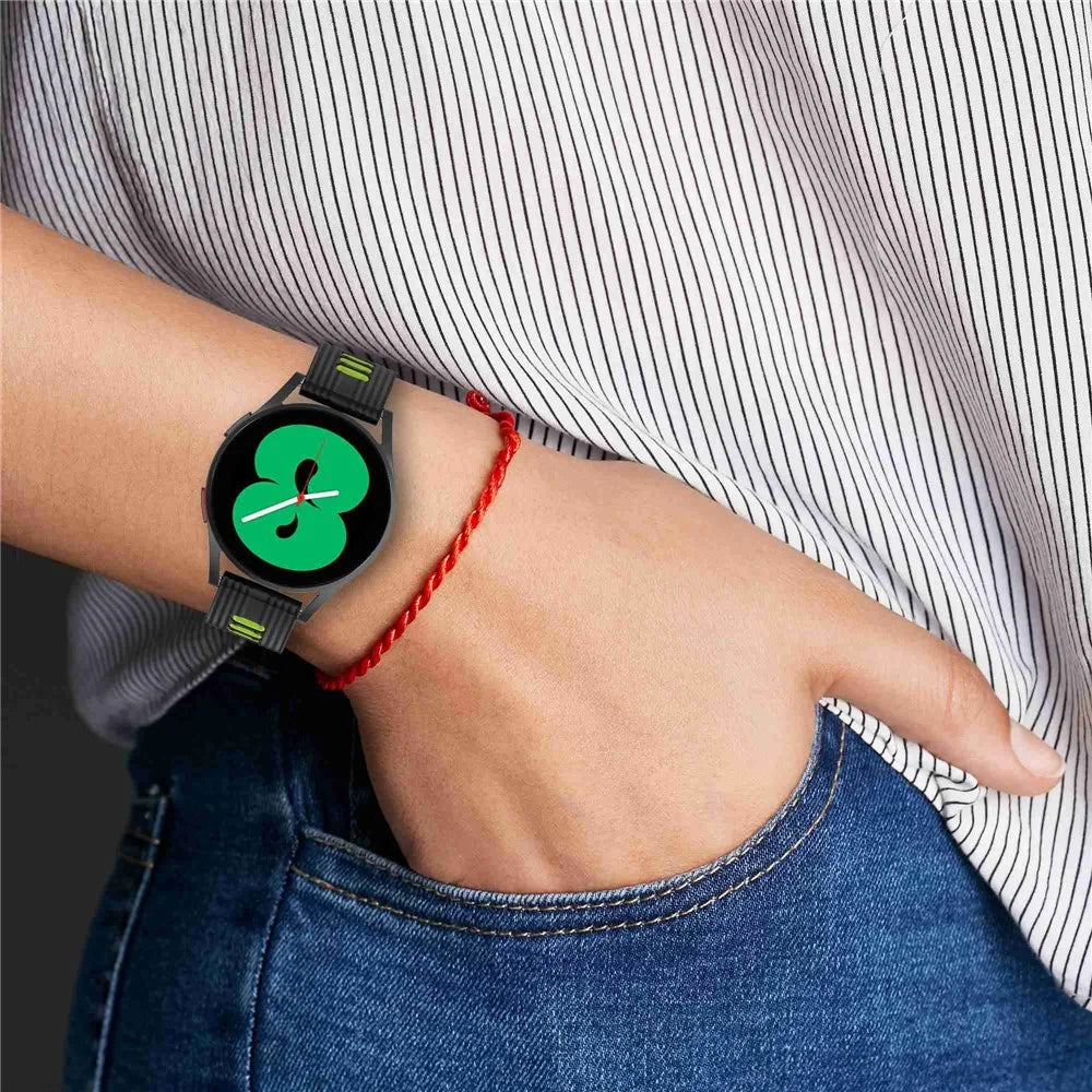 For Samsung Galaxy Watch 5 Pro 45mm / Huami Amazfit Bip 3 Pro Dual Color 20mm Silicone Watch Band Stripe Design Replacement Strap - Black / Lime - 7