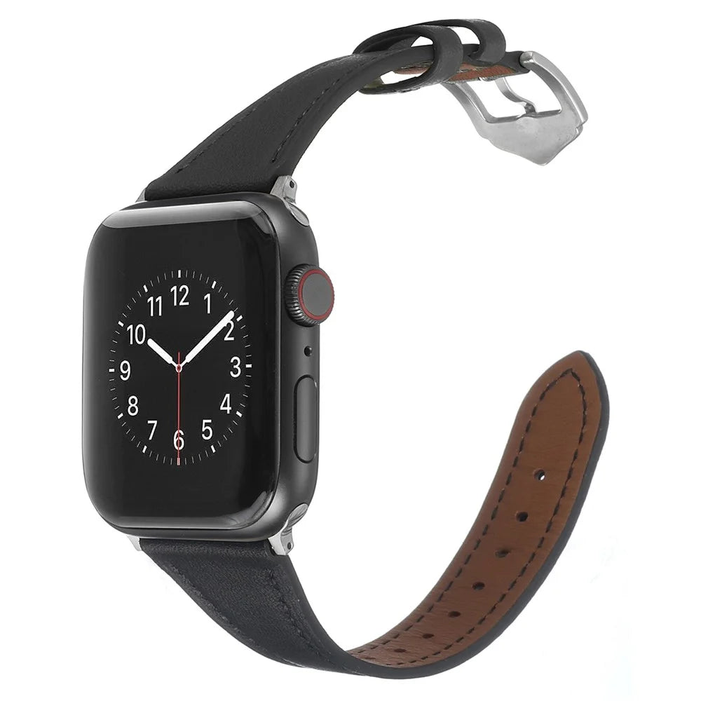 For Apple Watch Series 11 10 42mm / 9 8 7 41mm / SE3 SE2 SE 6 5 4 40mm / 3 2 1 38mm Genuine Leather Anti-Wear Replacement Smart Watch Strap Wrist Band - Black - 3