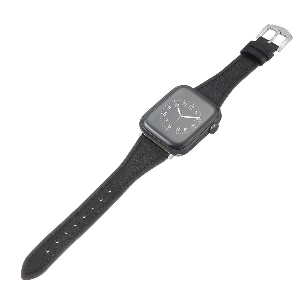 For Apple Watch Ultra 3 2 1 49mm / Series 11 10 46mm / 9 8 7 45mm / SE3 SE2 SE 6 5 4 44mm / 3 2 1 42mm Watch Strap Genuine Leather Replacement Wrist Band - Black - 4