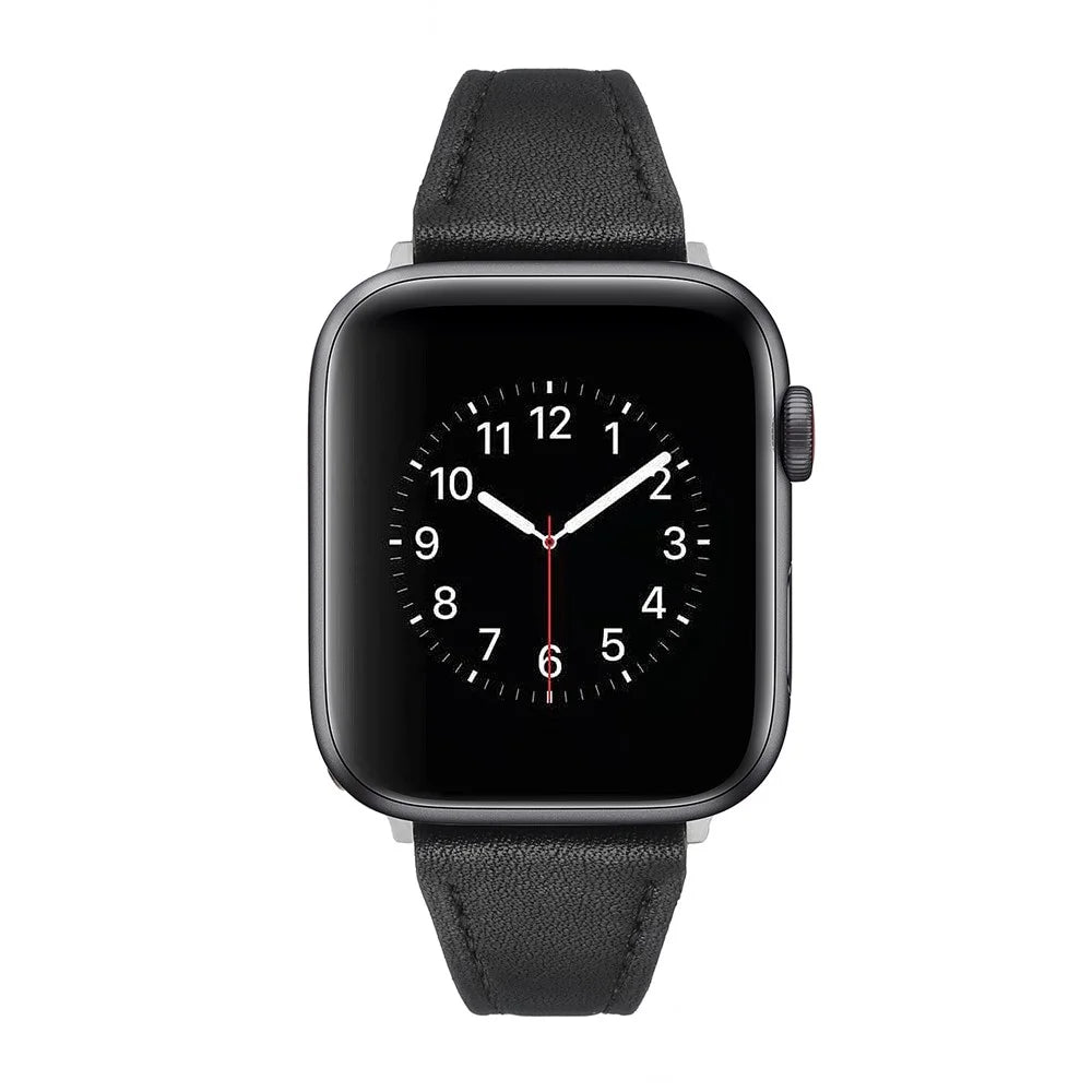 For Apple Watch Ultra 3 2 1 49mm / Series 11 10 46mm / 9 8 7 45mm / SE3 SE2 SE 6 5 4 44mm / 3 2 1 42mm Watch Strap Genuine Leather Replacement Wrist Band - Black - 5