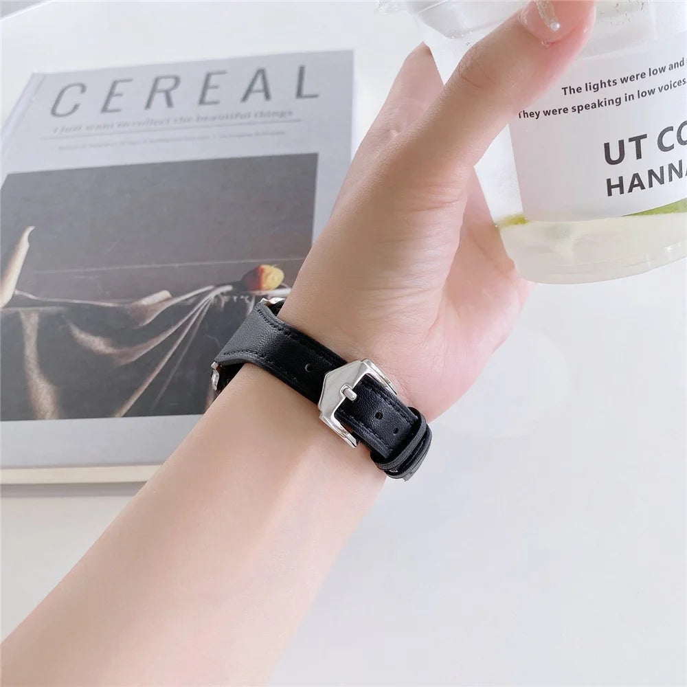 For Apple Watch Ultra 3 2 1 49mm / Series 11 10 46mm / 9 8 7 45mm / SE3 SE2 SE 6 5 4 44mm / 3 2 1 42mm Watch Strap Genuine Leather Replacement Wrist Band - Black - 7