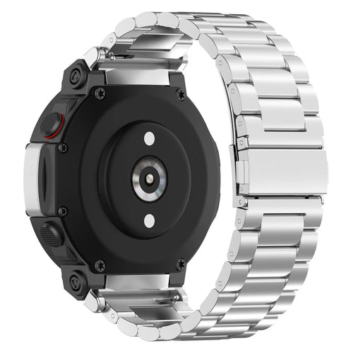 For Huami Amazfit T-Rex 2 Bands Stainless Steel Three Beads Watch Strap Replacement with Tool - Silver - 1