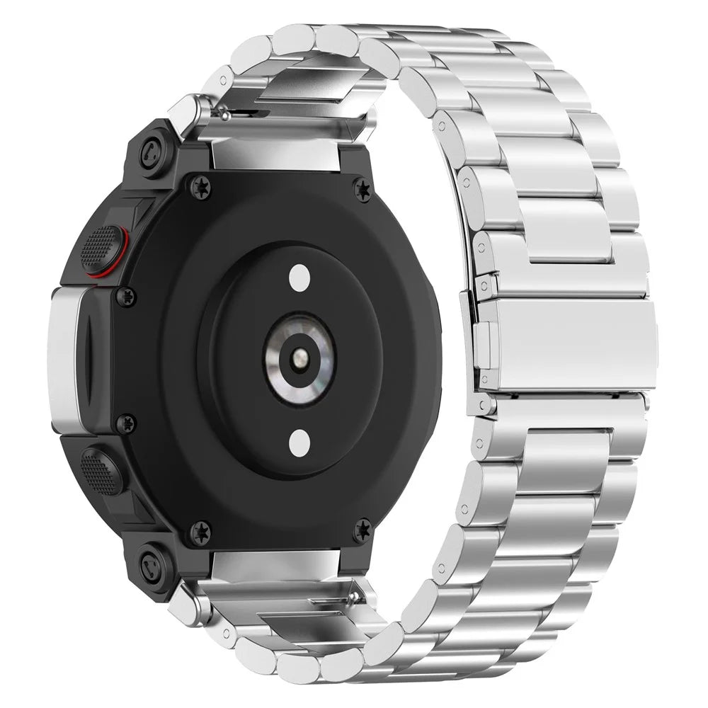 For Huami Amazfit T-Rex 2 Bands Stainless Steel Three Beads Watch Strap Replacement with Tool - Silver - 1