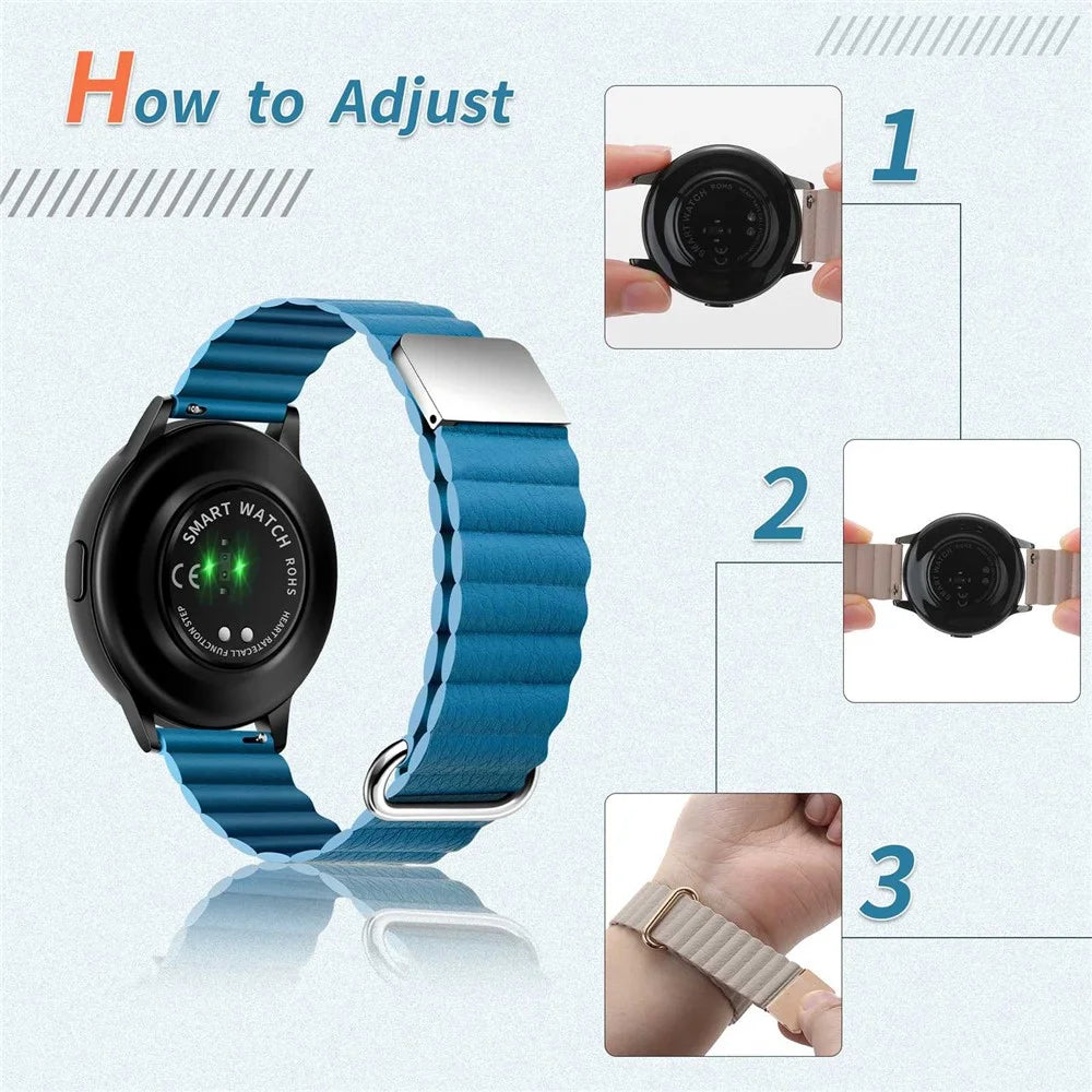 For Samsung Galaxy Watch6 40mm 44mm / Watch6 Classic 43mm 47mm / Watch 5 40mm 44mm / 5 Pro 45mm / Watch4 40mm 44mm 20mm Watch Band Genuine Leather Magnetic Strap - Rose Gold / Khaki - 3