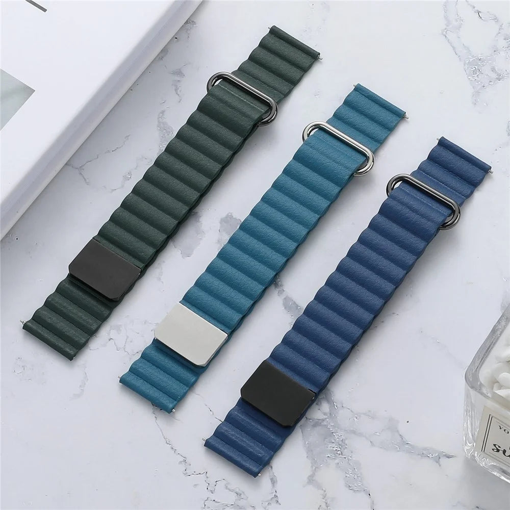 For Samsung Galaxy Watch6 40mm 44mm / Watch6 Classic 43mm 47mm / Watch 5 40mm 44mm / 5 Pro 45mm / Watch4 40mm 44mm 20mm Watch Band Genuine Leather Magnetic Strap - Rose Gold / Khaki - 5