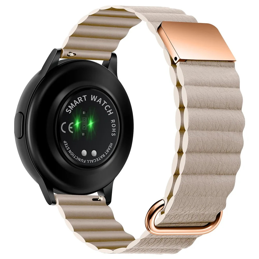 For Huawei Watch GT3 Pro 46mm / Apex 46mm / Apex Pro Genuine Leather Watch Strap 22mm Magnetic Watchband - Rose Gold / Khaki - 1