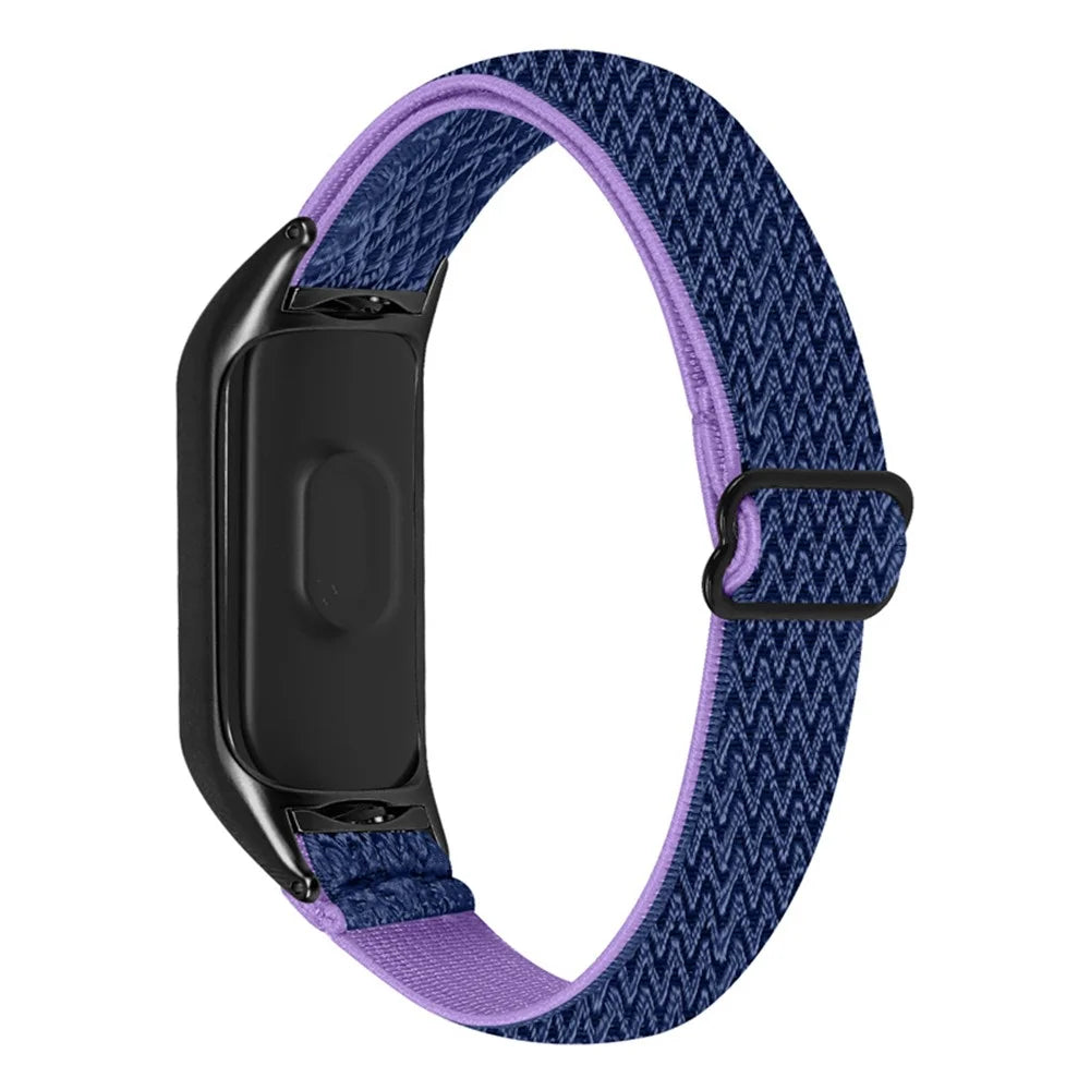 For Xiaomi Mi Band 7 Stretchy Nylon Solo Loop Band Adjustable Braided Sport Elastics Strap with Black Watch Frame - Purple Blue - 1
