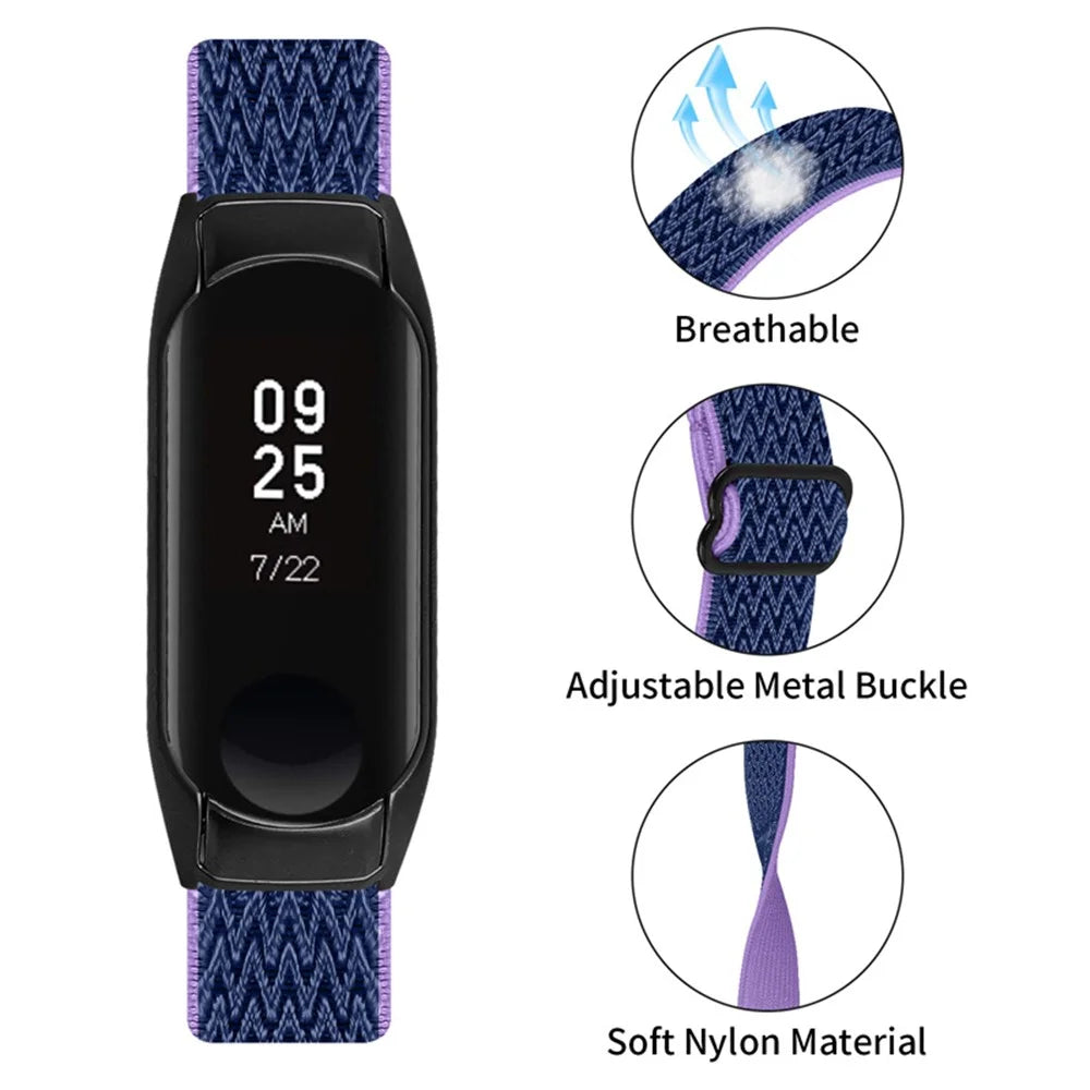For Xiaomi Mi Band 7 Stretchy Nylon Solo Loop Band Adjustable Braided Sport Elastics Strap with Black Watch Frame - Purple Blue - 3