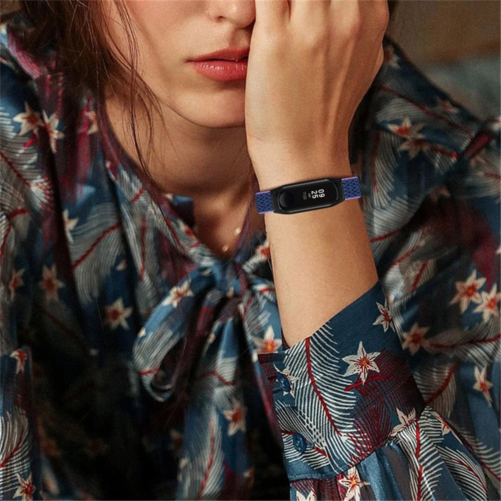 For Xiaomi Mi Band 7 Stretchy Nylon Solo Loop Band Adjustable Braided Sport Elastics Strap with Black Watch Frame - Purple Blue - 6