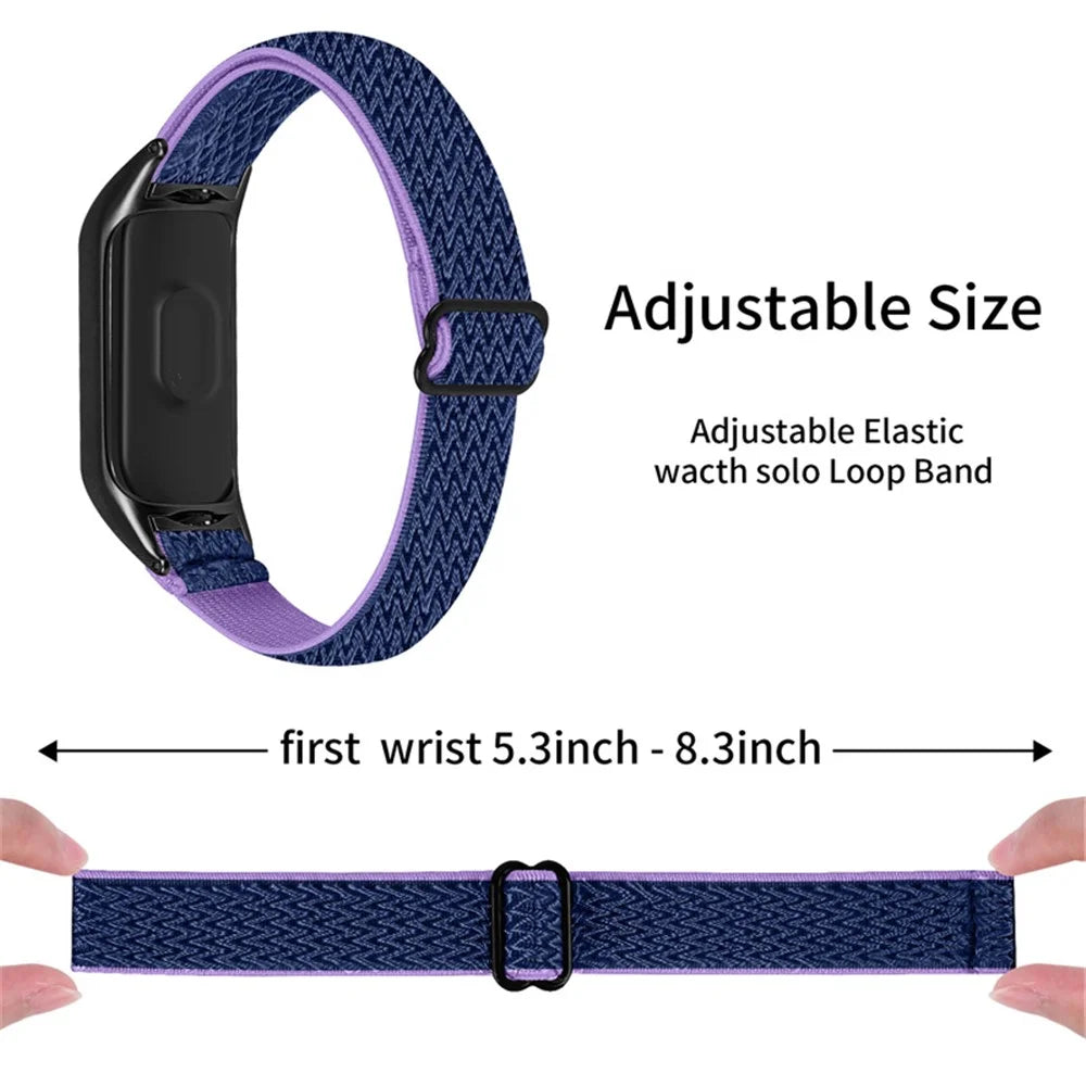 For Xiaomi Mi Band 3 / 4 Braided Elastics Watch Band Stretchy Nylon Anti-scratch Adjustable Wrist Strap with Black Watch Frame - Purple Blue - 2