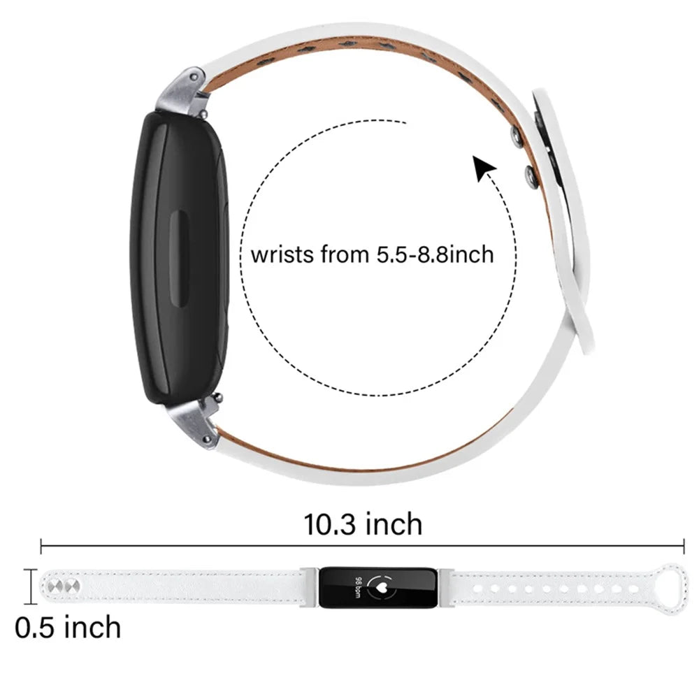 For Fitbit Inspire / Inspire HR / Inspire 2 / Ace 2 Genuine Cowhide Leather Watch Band Strap with Double Snap Button, Silver Connector - White - 5
