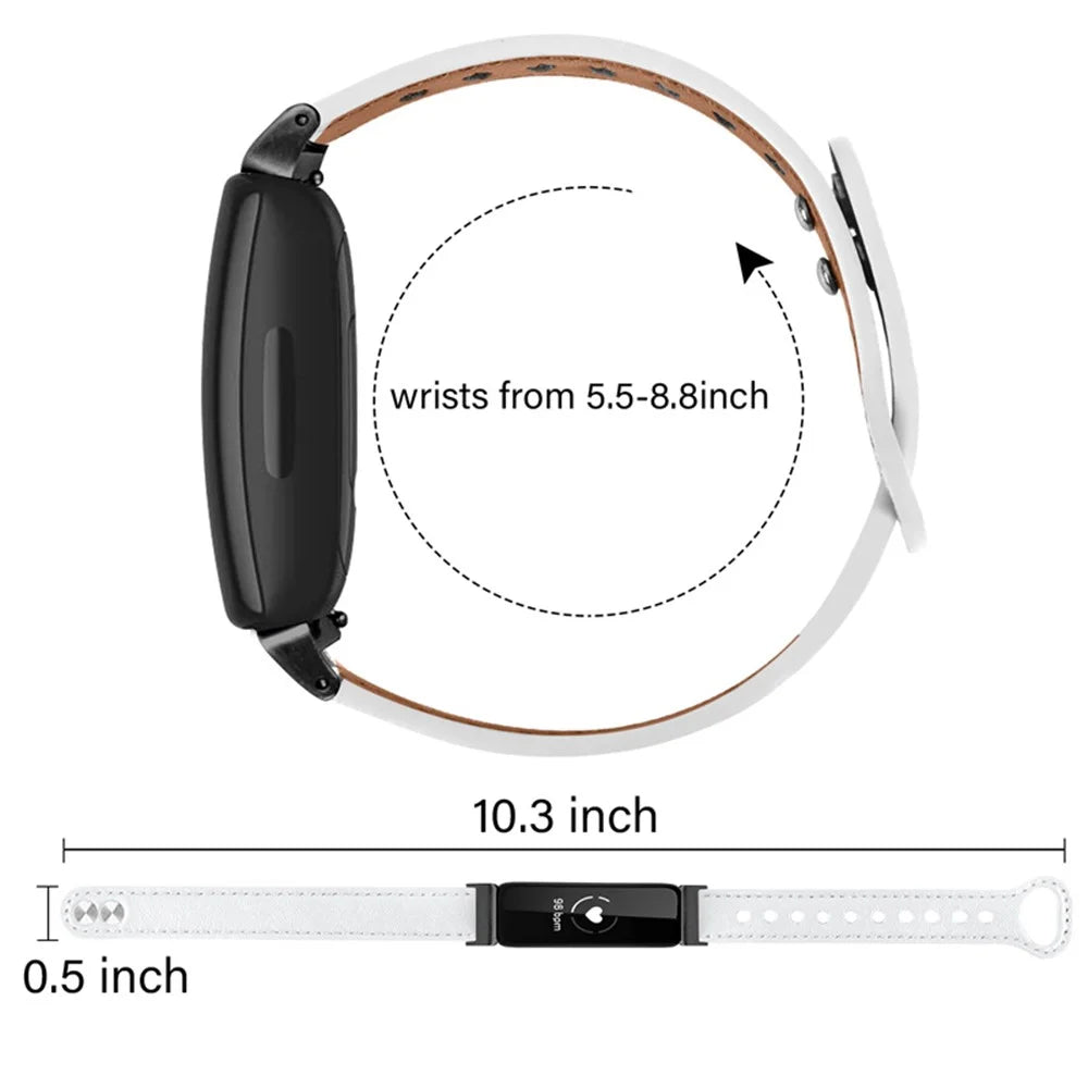 For Fitbit Inspire / Inspire HR / Inspire 2 / Ace 2 Genuine Cowhide Leather Watch Band Double Snap Button Wrist Strap Replacement, Black Connector - White - 5