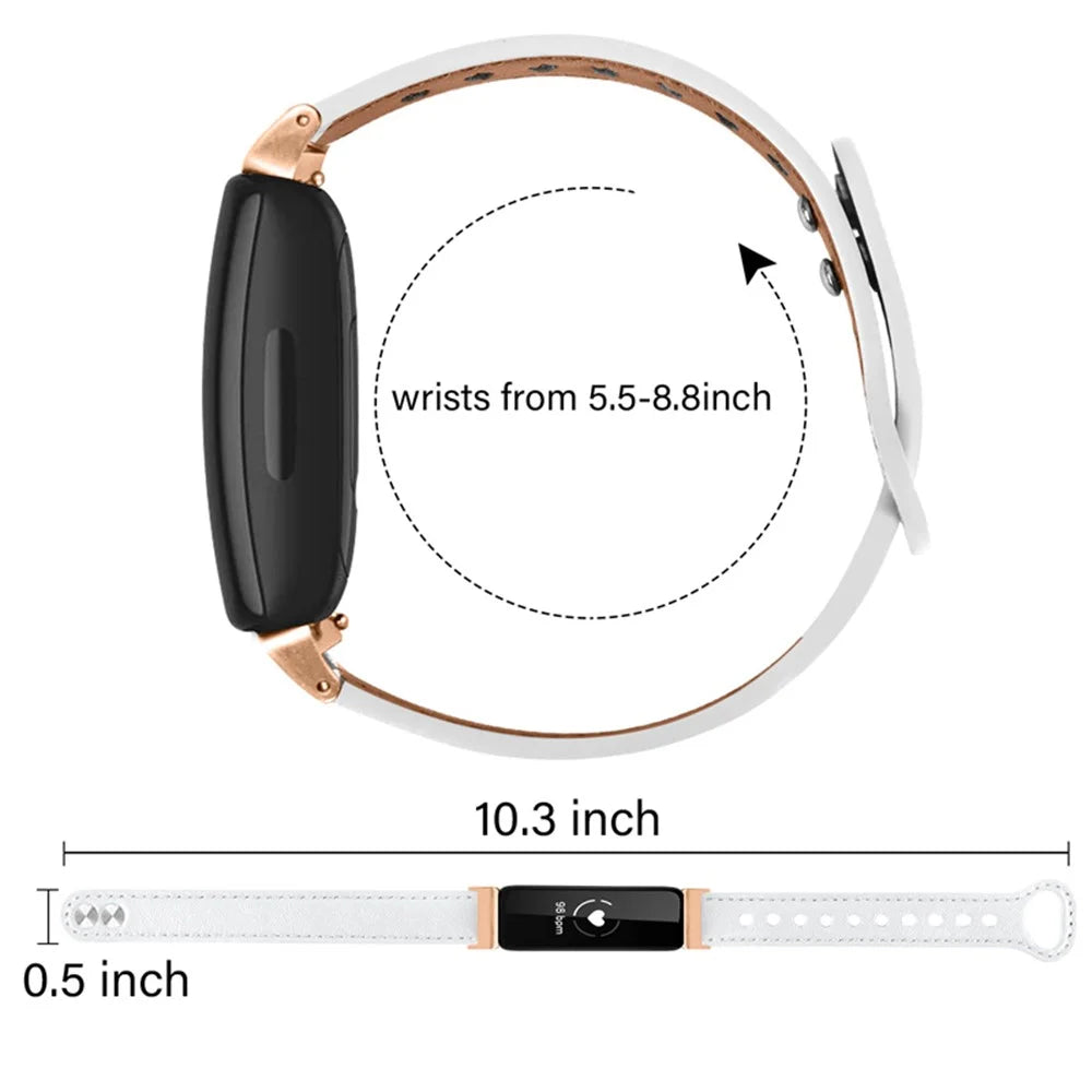 For Fitbit Inspire / Inspire HR / Inspire 2 / Ace 2 Double Snap Button Watch Strap Genuine Cowhide Leather Wrist Band, Rose Gold Connector - White - 5