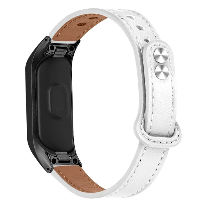 For Samsung Galaxy Fit SM-R370 Soft Top Layer Cowhide Watch Strap Double Rivet Design Wrist Band, Black Connector - White - 2