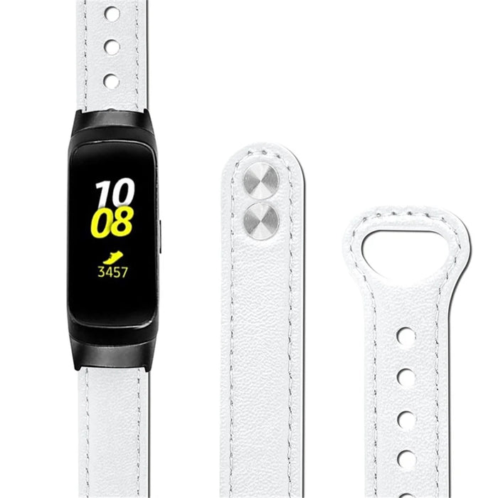 For Samsung Galaxy Fit SM-R370 Soft Top Layer Cowhide Watch Strap Double Rivet Design Wrist Band, Black Connector - White - 3