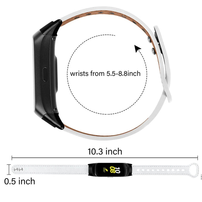 For Samsung Galaxy Fit SM-R370 Soft Top Layer Cowhide Watch Strap Double Rivet Design Wrist Band, Black Connector - White - 5