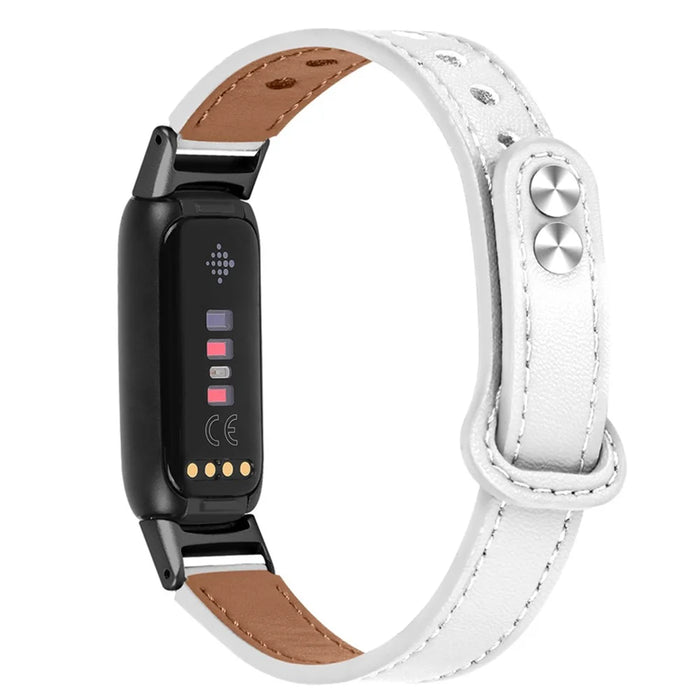 For Fitbit Luxe Soft Top Layer Cowhide Watch Strap Replacement Wrist Band with Double Rivet, Black Connector - White - 2