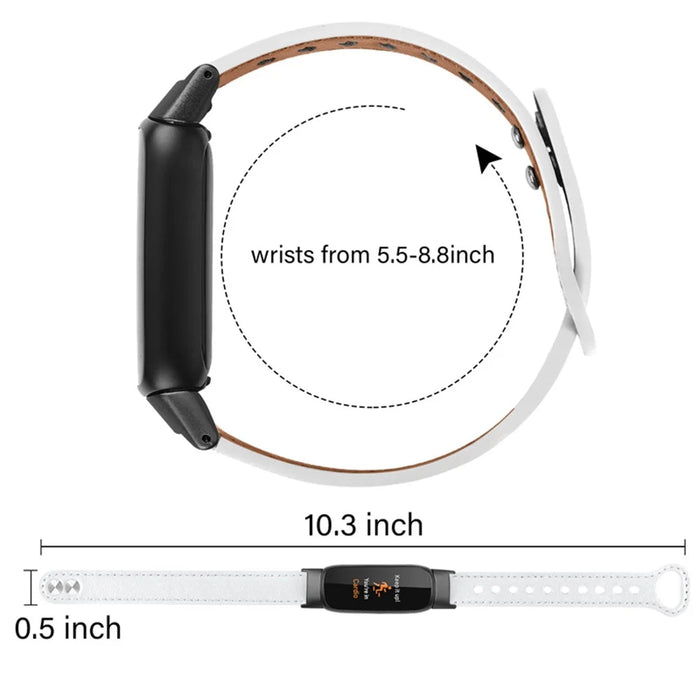 For Fitbit Luxe Soft Top Layer Cowhide Watch Strap Replacement Wrist Band with Double Rivet, Black Connector - White - 4