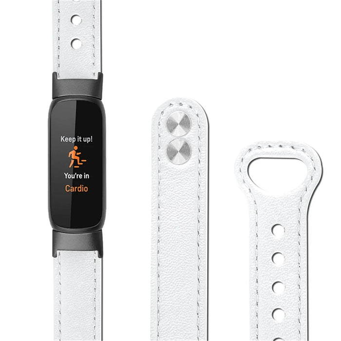 For Fitbit Luxe Soft Top Layer Cowhide Watch Strap Replacement Wrist Band with Double Rivet, Black Connector - White - 5