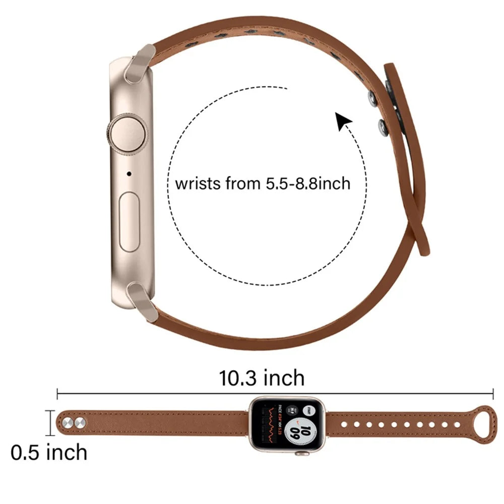 For Apple Watch Series 11 10 42mm / 9 8 7 41mm / SE3 SE2 SE 6 5 4 40mm / 3 2 1 38mm Genuine Cowhide Leather Watch Band Double Snap Button Watch Strap (Retro Gold Connector) - Brown - 5