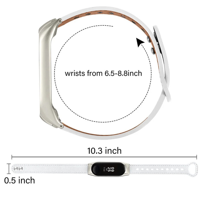 For Xiaomi Mi Band 5 / 6 Solid Color Top Layer Cowhide Wrist Strap Replacement Watchband with Double Rivet, Black Watch Case - White - 4