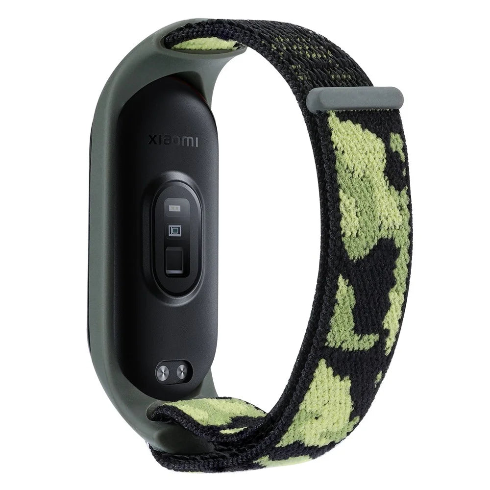 For Xiaomi Mi Band 5 / 6 / 7 Camouflage Nylon Adjustable Smart Watch Strap Replacement Wrist Band - Army Green - 1