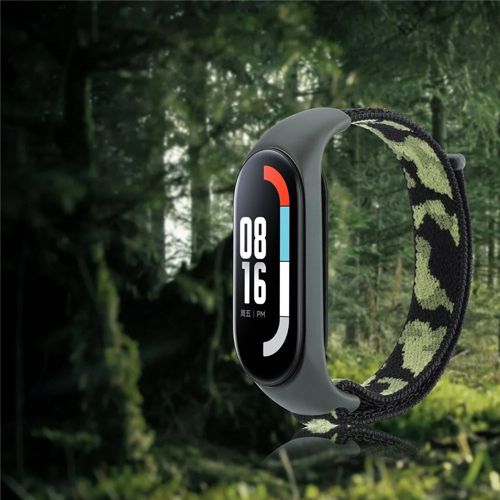 For Xiaomi Mi Band 5 / 6 / 7 Camouflage Nylon Adjustable Smart Watch Strap Replacement Wrist Band - Army Green - 4