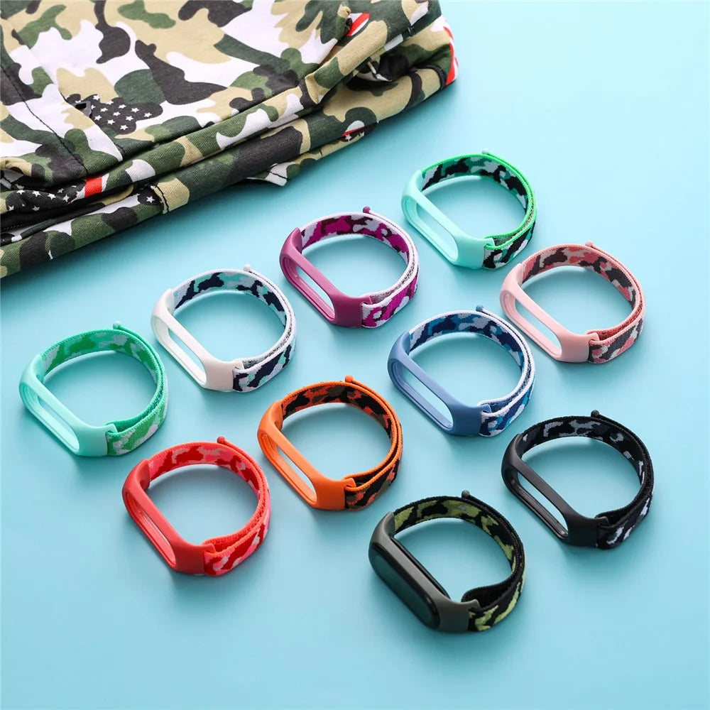 For Xiaomi Mi Band 5 / 6 / 7 Camouflage Nylon Adjustable Smart Watch Strap Replacement Wrist Band - Army Green - 6