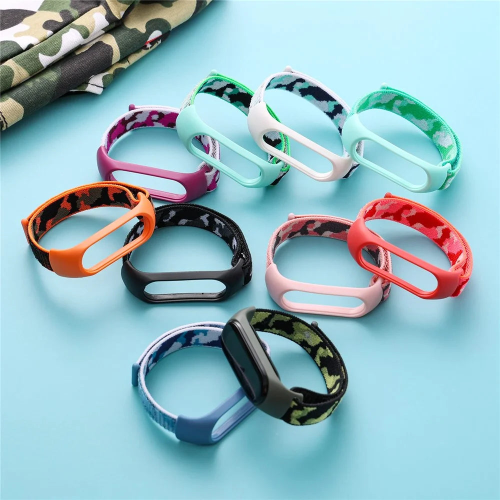 For Xiaomi Mi Band 5 / 6 / 7 Camouflage Nylon Adjustable Smart Watch Strap Replacement Wrist Band - Army Green - 7