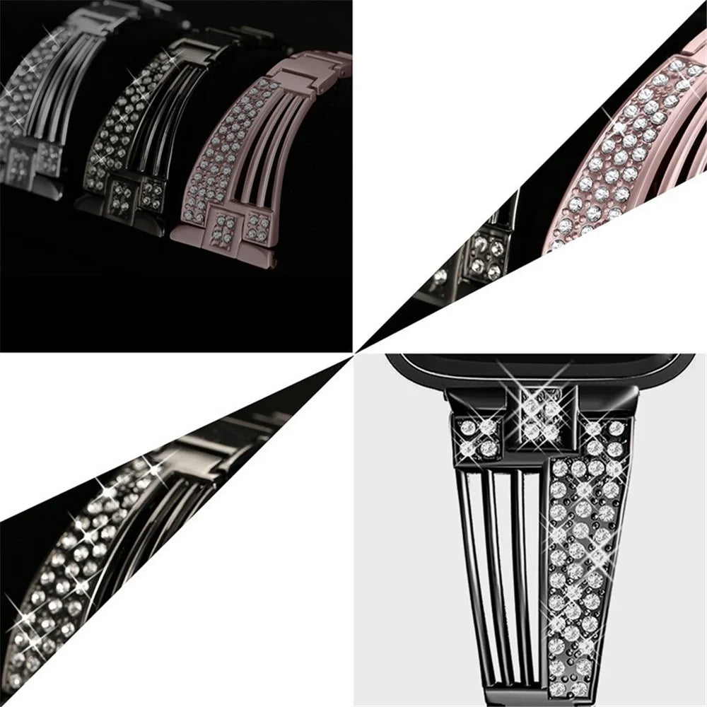 For Apple Watch Series 11 10 42mm / 9 8 7 41mm / SE3 SE2 SE 6 5 4 40mm / 3 2 1 38mm Metal Rhinestone Decor Lightweight Smart Watch Band Hollow-Out Wrist Strap - Black - 5