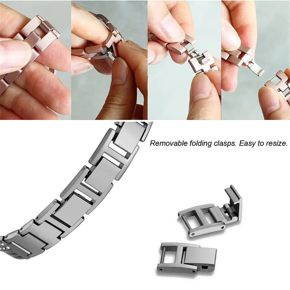 For Apple Watch Series 11 10 42mm / 9 8 7 41mm / SE3 SE2 SE 6 5 4 40mm / 3 2 1 38mm Metal Rhinestone Decor Lightweight Smart Watch Band Hollow-Out Wrist Strap - Black - 6