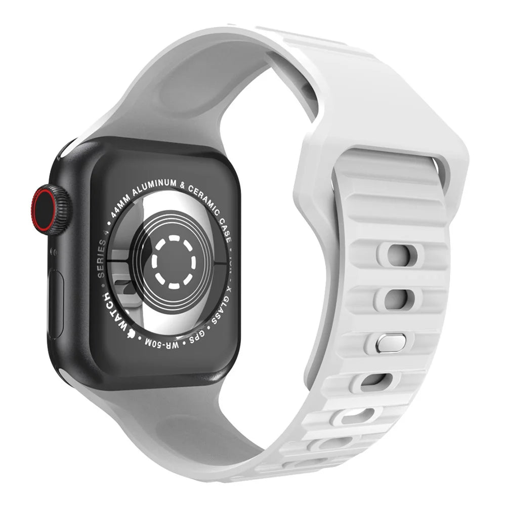 For Apple Watch Series 11 10 42mm / 9 8 7 41mm / SE3 SE2 SE 6 5 4 40mm / 3 2 1 38mm Stripe Design Silicone Smartwatch Band Replacement Wrist Strap - White - 1