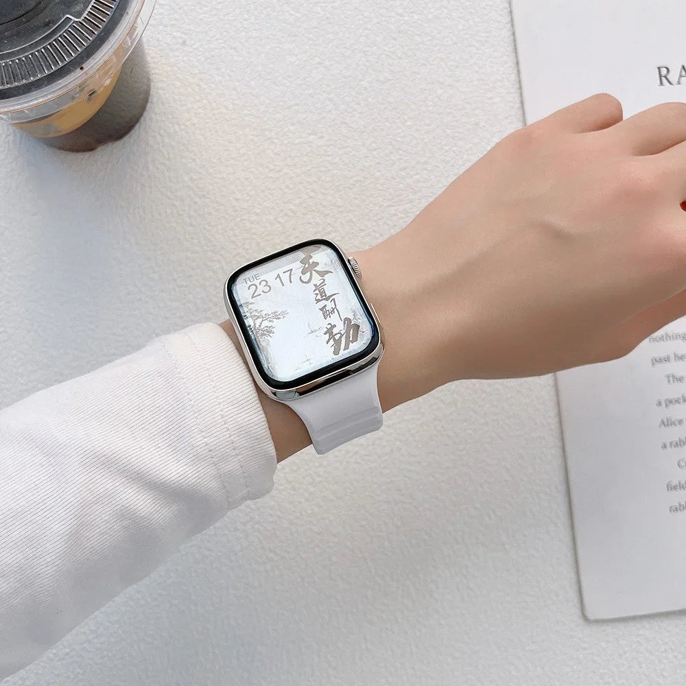 For Apple Watch Series 11 10 42mm / 9 8 7 41mm / SE3 SE2 SE 6 5 4 40mm / 3 2 1 38mm Stripe Design Silicone Smartwatch Band Replacement Wrist Strap - White - 4