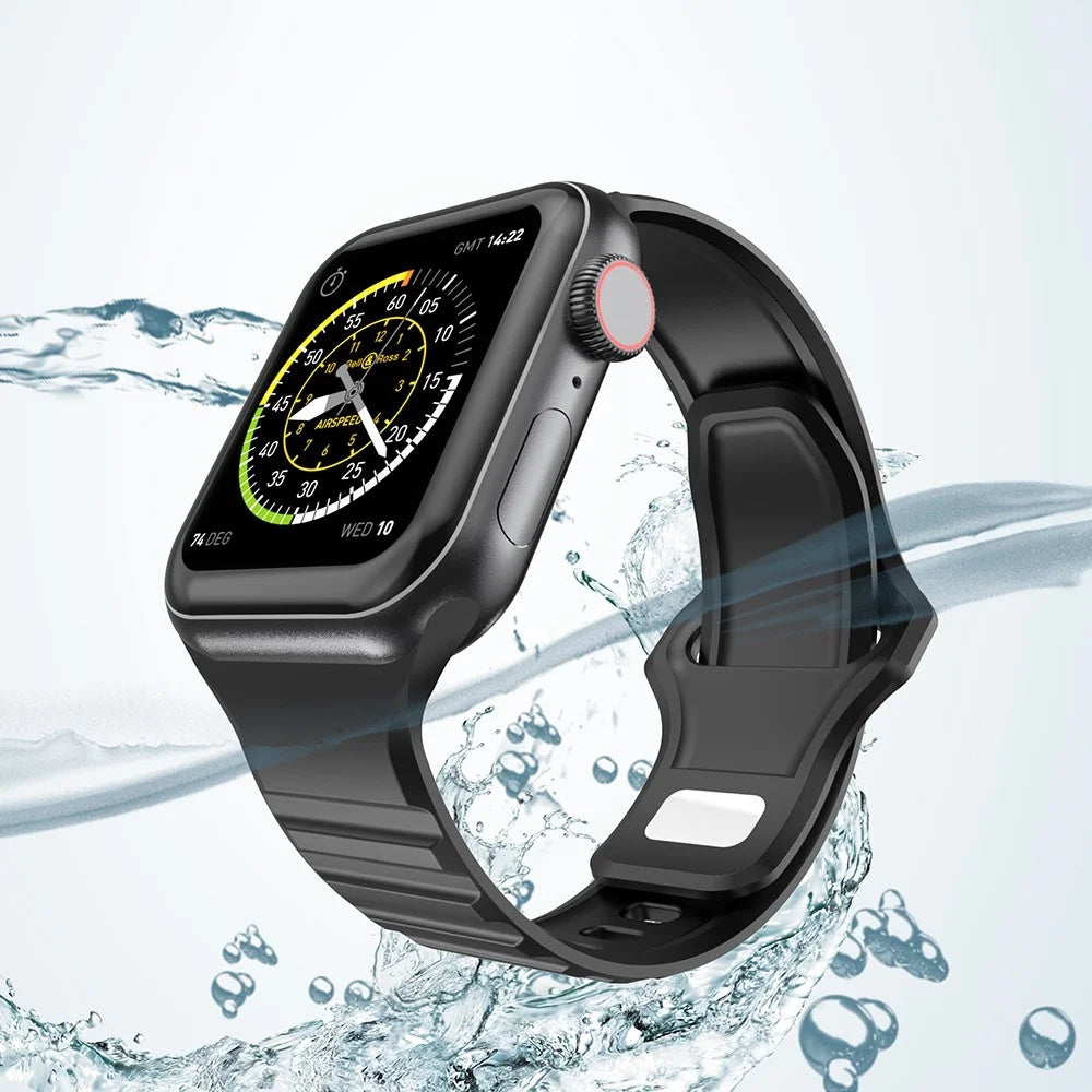 For Apple Watch Series 11 10 42mm / 9 8 7 41mm / SE3 SE2 SE 6 5 4 40mm / 3 2 1 38mm Stripe Design Silicone Smartwatch Band Replacement Wrist Strap - White - 7