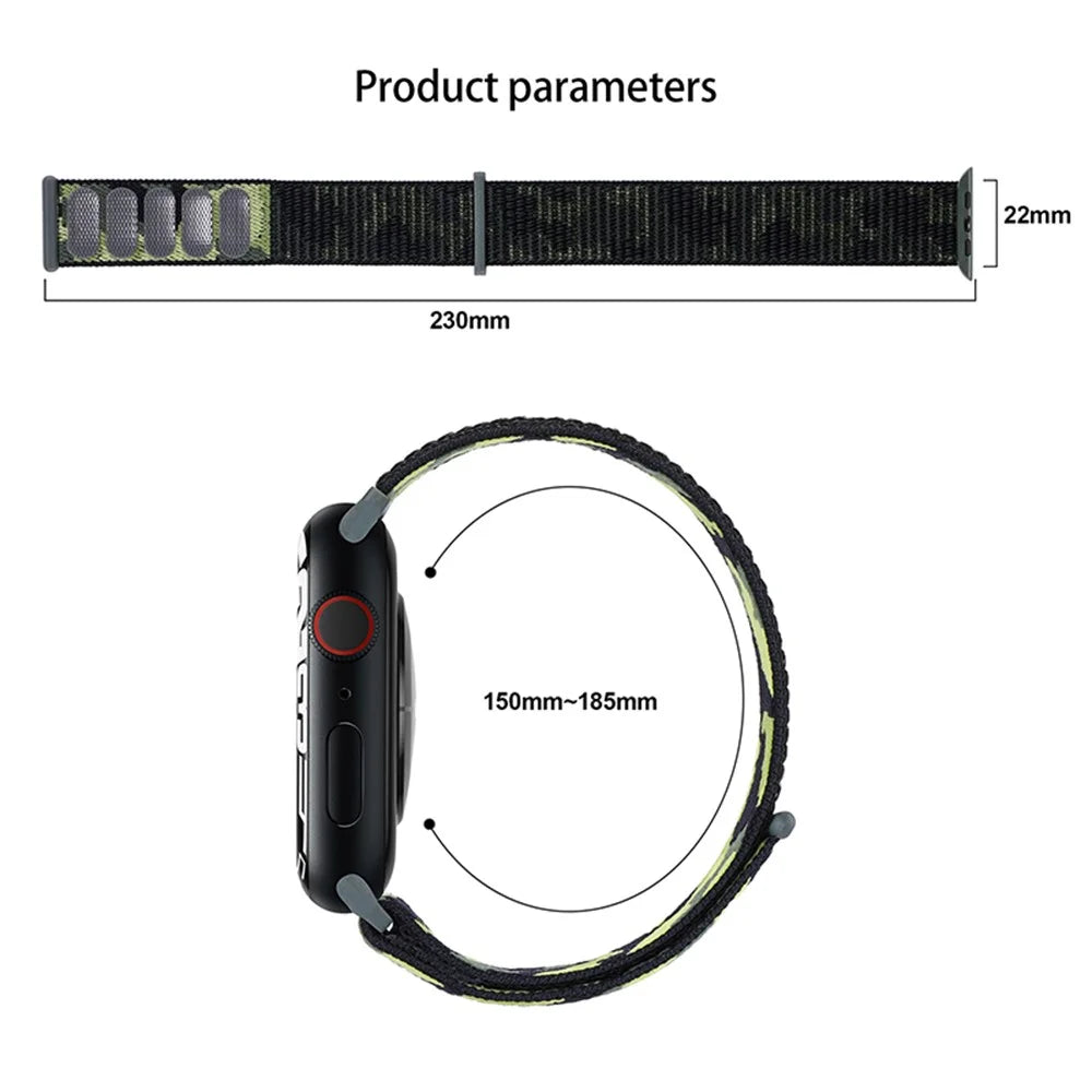 For Apple Watch Series 11 10 42mm / 9 8 7 41mm / SE3 SE2 SE 6 5 4 40mm / 3 2 1 38mm Camouflage Nylon Watch Strap Replacement Adjustable Wrist Band - Army Green - 6