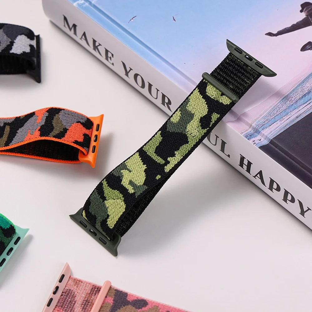 For Apple Watch Ultra 3 2 1 49mm / Series 11 10 46mm / 9 8 7 45mm / SE3 SE2 SE 6 5 4 44mm / 3 2 1 42mm Nylon Smart Watch Strap Camouflage Adjustable Wrist Band - Army Green - 3