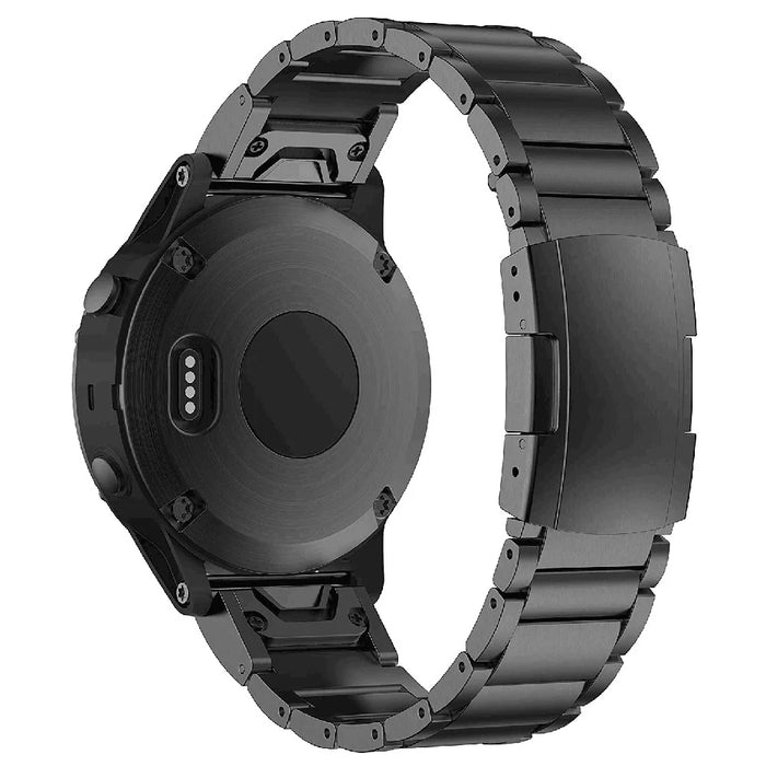 For Garmin Descent G1 / Fenix 7 / 6 Pro / 5 Plus Titanium Steel 3 Beads Smart Watch Band 22mm Universal Quick Release Replacement Strap - Black - 1