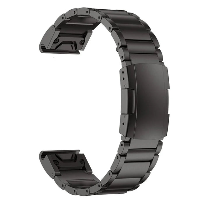 For Garmin Descent G1 / Fenix 7 / 6 Pro / 5 Plus Titanium Steel 3 Beads Smart Watch Band 22mm Universal Quick Release Replacement Strap - Black - 3