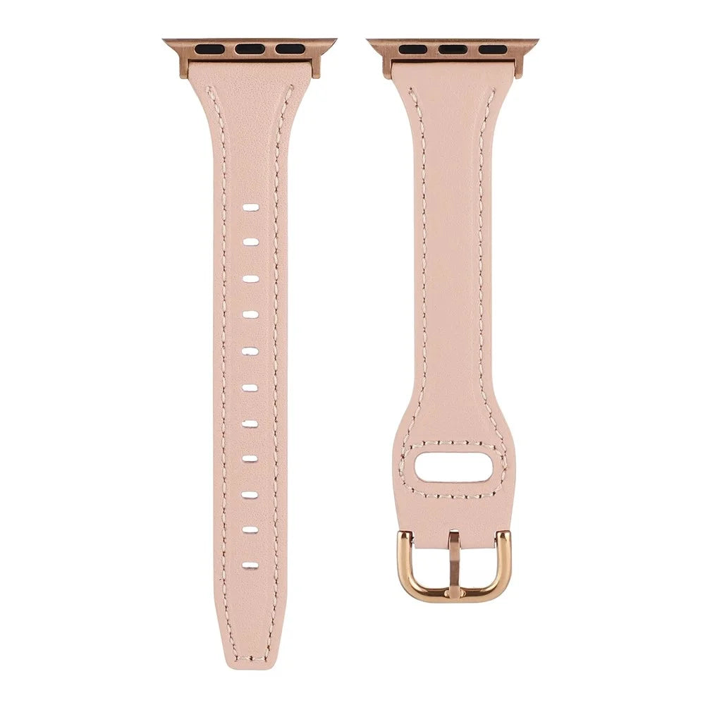 For Apple Watch Ultra 3 2 1 49mm / Series 11 10 46mm / 9 8 7 45mm / SE3 SE2 SE 6 5 4 44mm / 3 2 1 42mm T-Shaped Genuine Leather Watch Band Adjustable Wrist Strap - Pink - 3