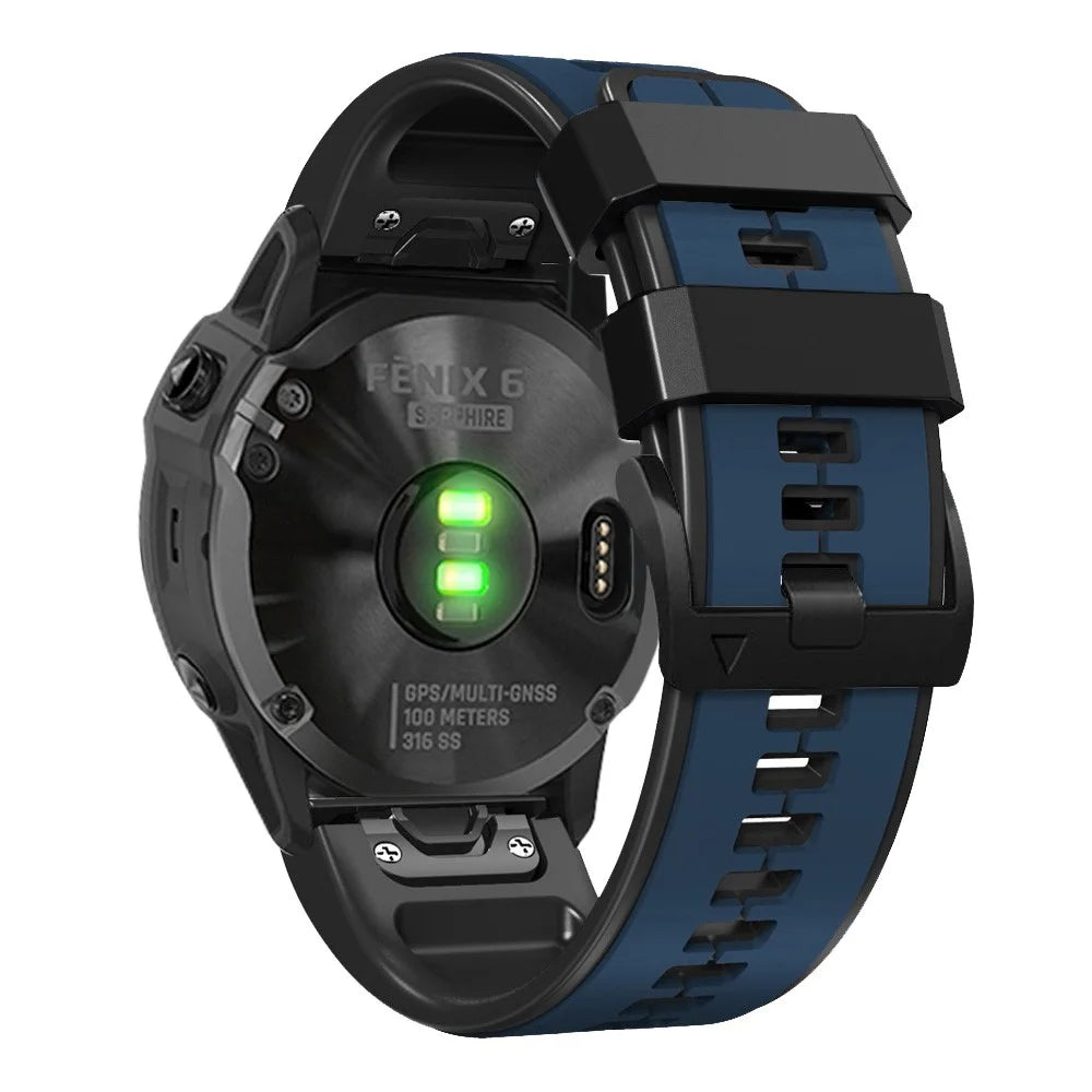 For Garmin Descent G1 / Fenix 7 / Fenix 6 Pro / Fenix 5 Plus Dual Color Silicone Wrist Strap Smart Watch Band 22mm - Dark Blue / Black - 1