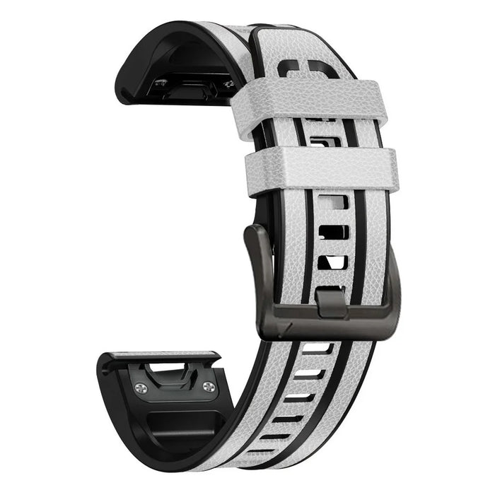For Garmin Tactix 7 Pro / Fenix 7X / Fenix 6X Pro Quick Release Leather Coated Silicone Smart Watch Band Wrist Strap 26mm - White - 3
