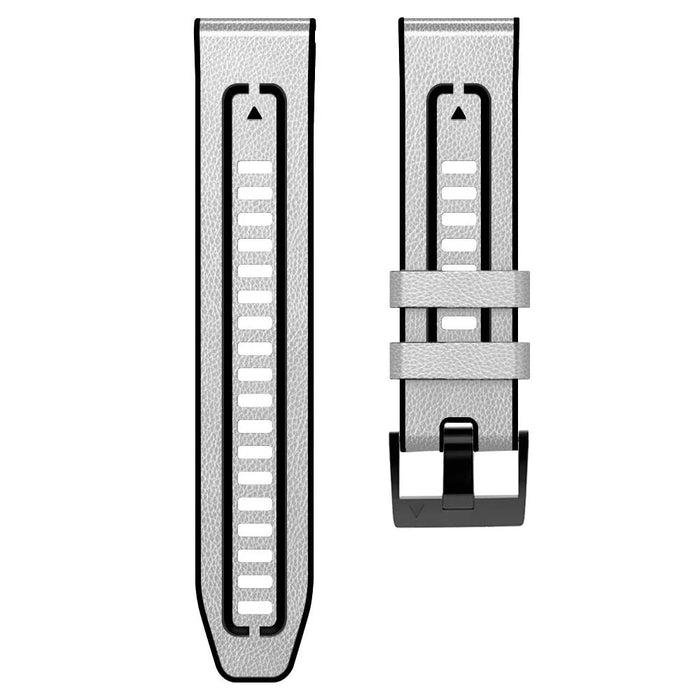 For Garmin Tactix 7 Pro / Fenix 7X / Fenix 6X Pro Quick Release Leather Coated Silicone Smart Watch Band Wrist Strap 26mm - White - 4