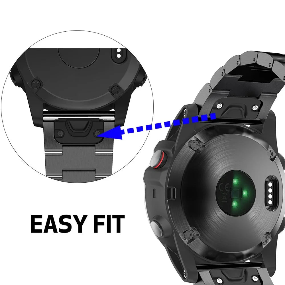 For Garmin Tactix 7 Pro / Fenix 7X / Fenix 6X Pro 3 Beads Titanium Steel Wrist Band 26mm Universal Quick Release Replacement Watch Strap - Black - 7