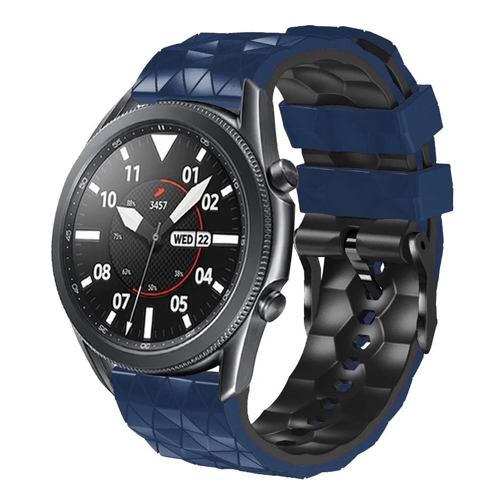 For Samsung Galaxy Watch3 45mm / Huawei Watch GT 3 Pro 46mm Football Texture 22mm Watch Band Dual Color Silicone Sports Wrist Strap - Dark Blue / Black - 2